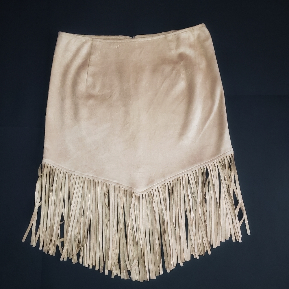 Faux Suede Fringe Hem skirt Boho